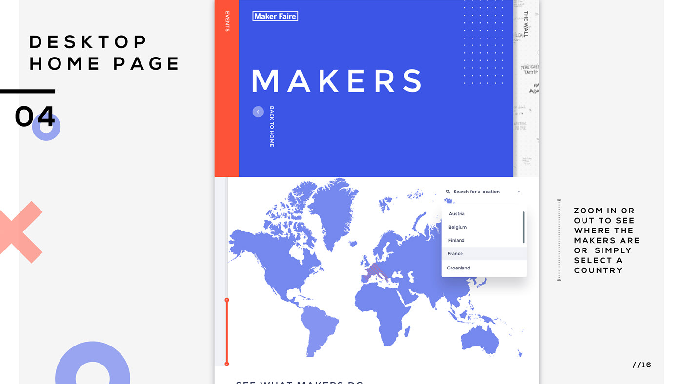 Makers landing with world map and country filter