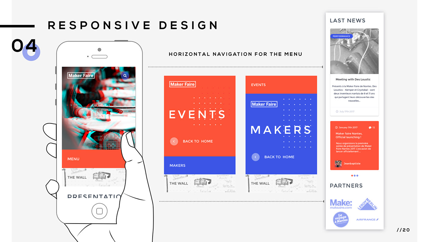 Responsive mobile designs — vertical hero, section transitions and mobile news feed